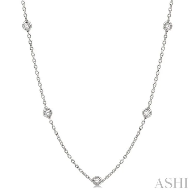 Ladies double-layer necklace-1 1/2 Ctw Round Cut Diamond Fashion Necklace in 14K White Gold