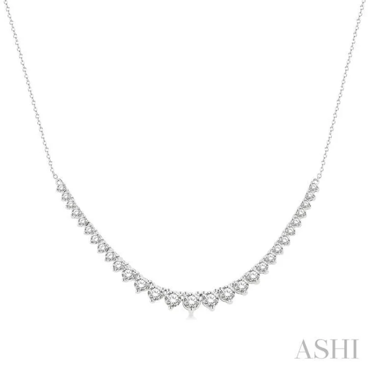 Ladies simple gold necklace-2 Ctw Graduated Diamond Smile Necklace in 14K White Gold