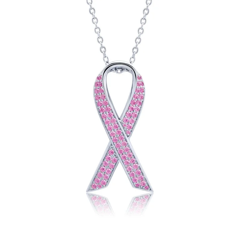 Ladies name necklace-Pave Pink Ribbon Necklace