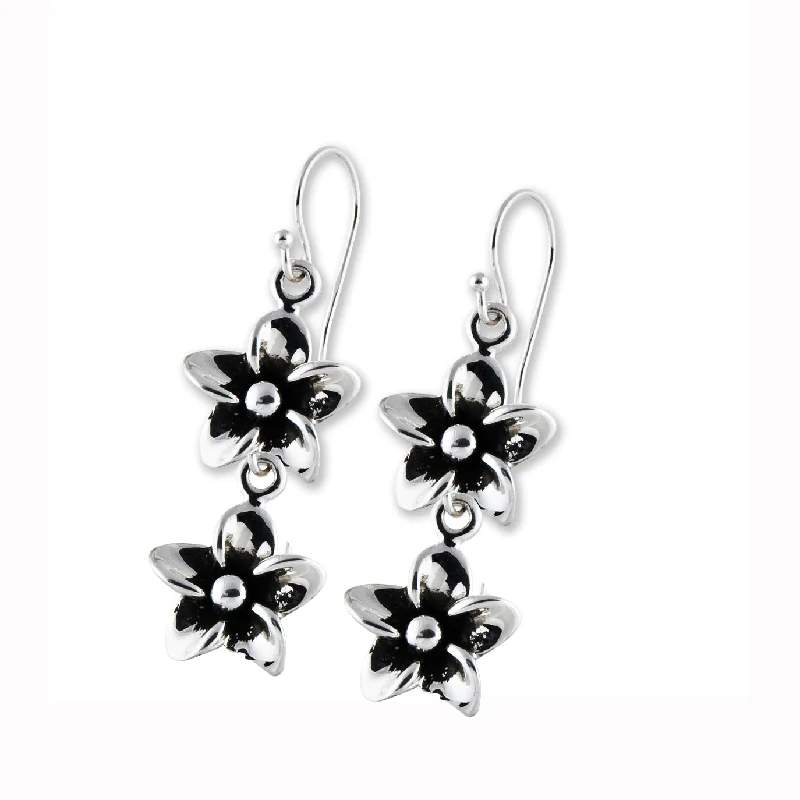 Ladies bold earrings-Double Drop Plumeria Earring