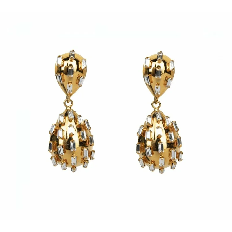 Ladies drop earrings-Gold Patel & CZ Baguette Earrings