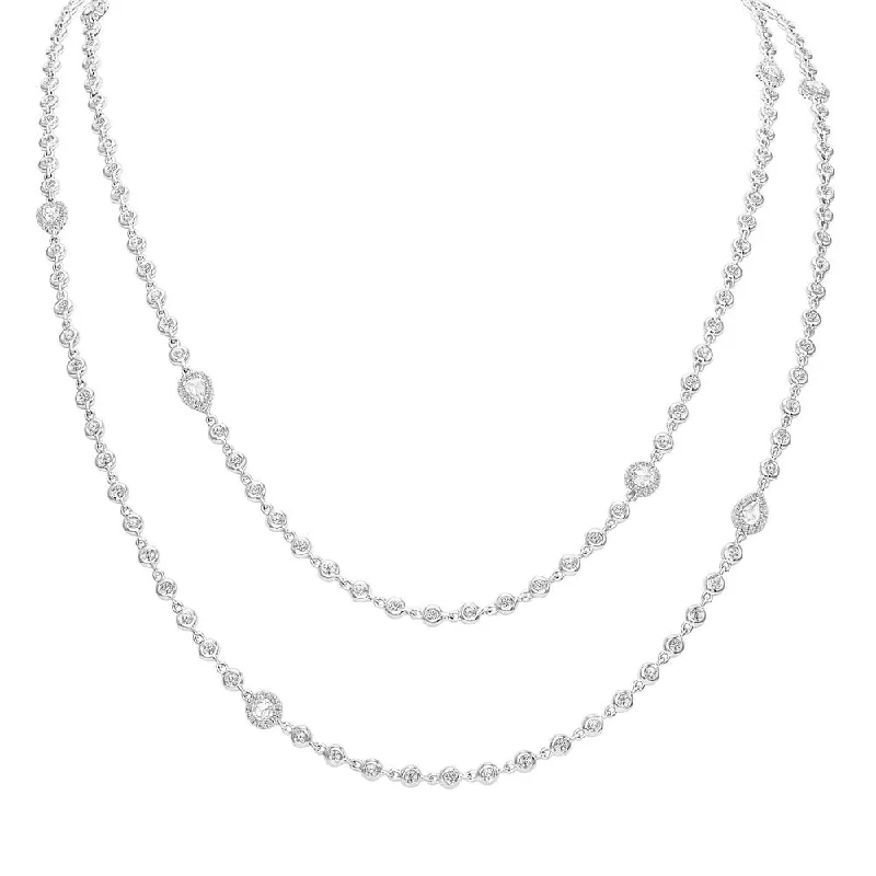 Ladies silver pendant necklace-Uneek Cascade Collection Diamonds-by-the-Yard Necklace with Pear-Shaped, Oval and Round Rose-Cut Diamonds