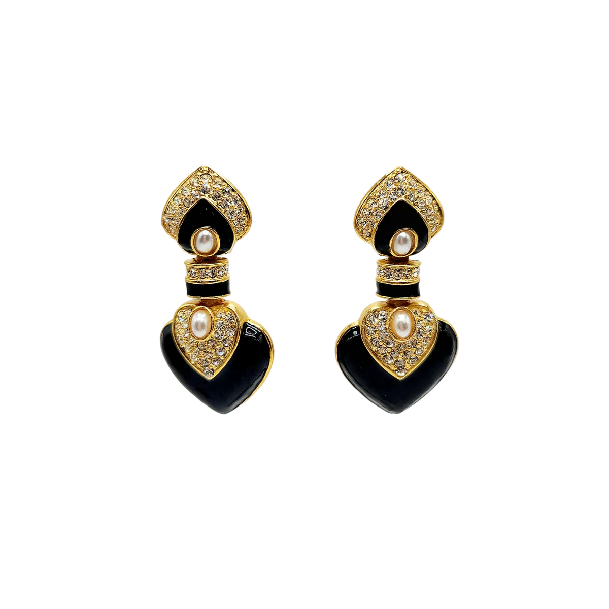 Ladies vintage earrings-Black Drop Heart Clip