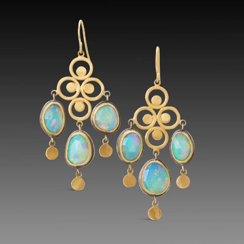 Ladies butterfly earrings-Opal Filigree Chandelier Earrings