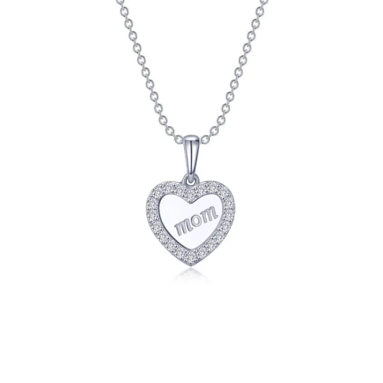 Ladies diamond pendant necklace-Mom Heart Necklace