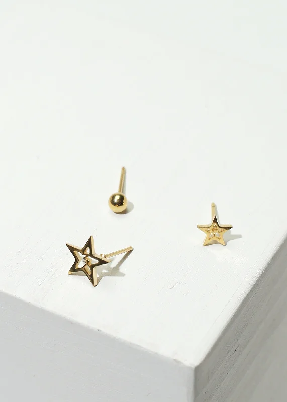 Ladies crystal earrings-3-Pair Star Stud Earrings