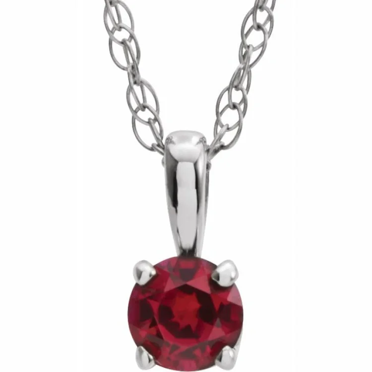 Ladies heart-shaped necklace-Sterling Silver 3 mm Imitation Ruby Youth Solitaire 14" Necklace