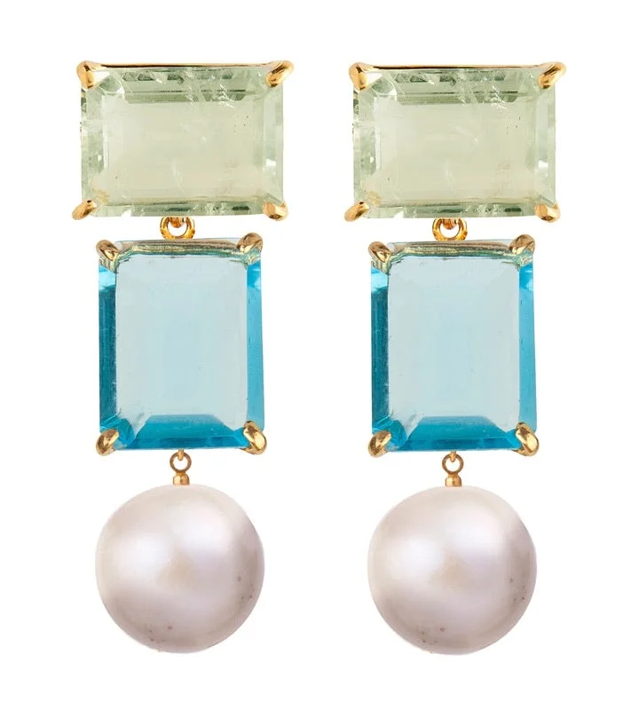 Ladies square stud earrings-Blue Drops