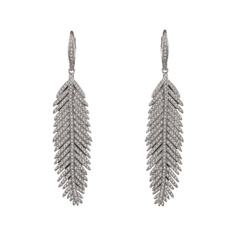 Ladies classic stud earrings-Silver feather