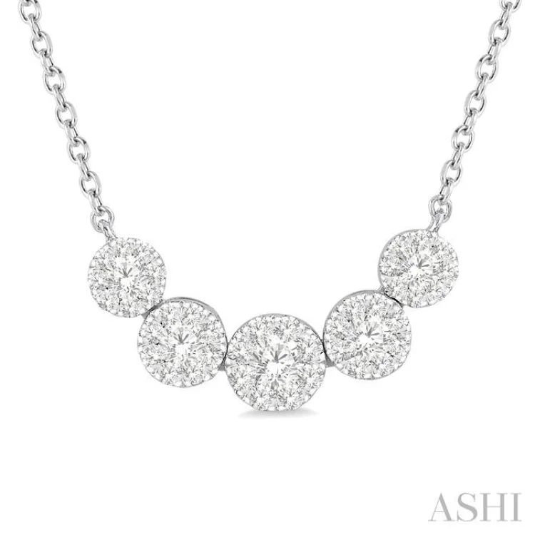 Ladies multi-strand necklace-1/2 Ctw Round Cut Diamond Lovebright Necklace in 14K White Gold