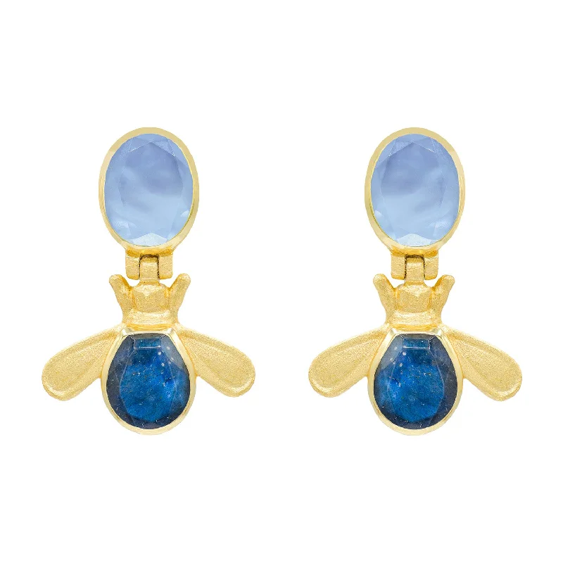 Ladies diamond stud earrings-Blue Bee