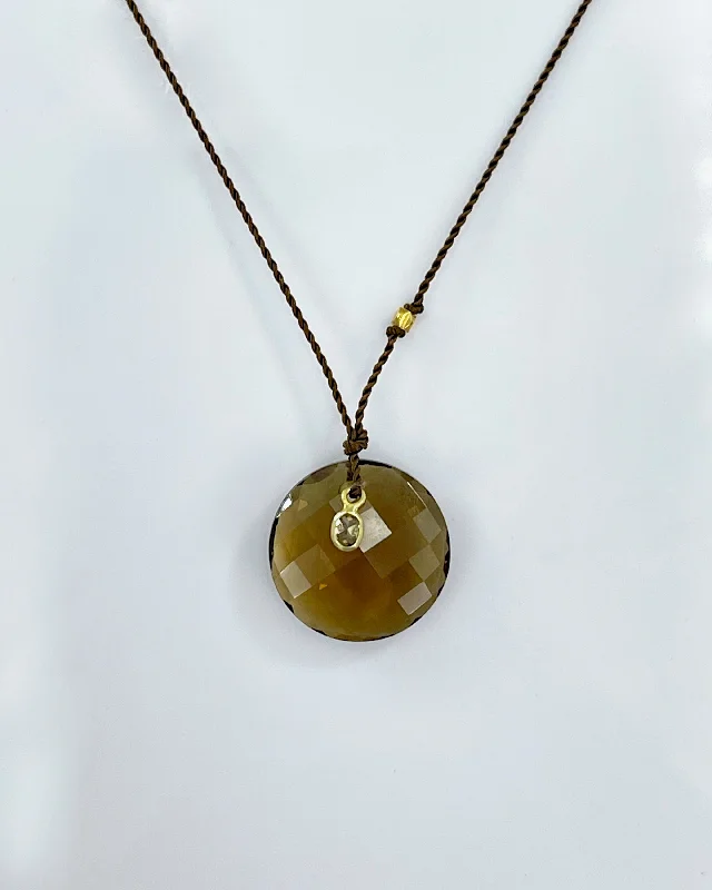 Ladies trendy gold necklace-Margaret Solow Cognac Quartz & Diamond Necklace