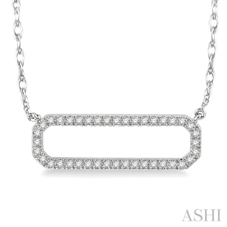 Ladies trendy crystal necklace-1/6 Ctw Round Cut Diamond Rounded Rectangle Necklace in 10K White Gold