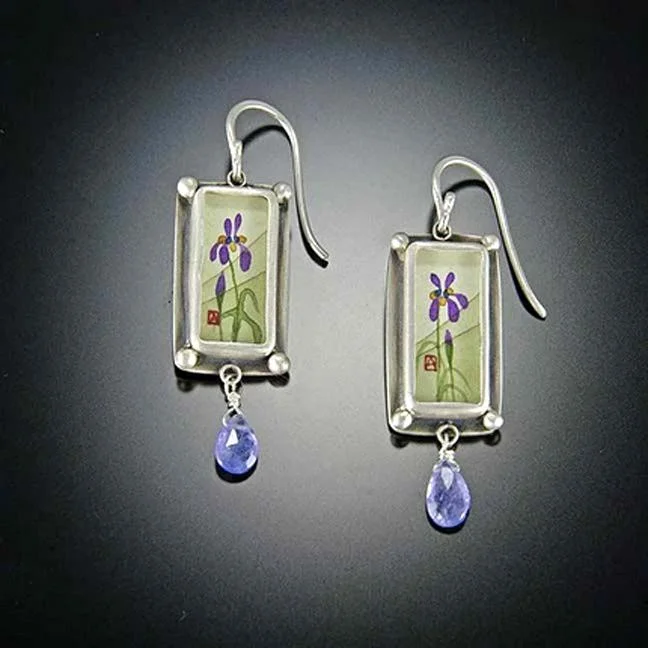 Ladies pearl earrings-Iris Earrings with Tanzanite