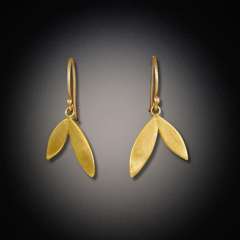 Ladies bridal stud earrings-Gold Double Leaf Earrings