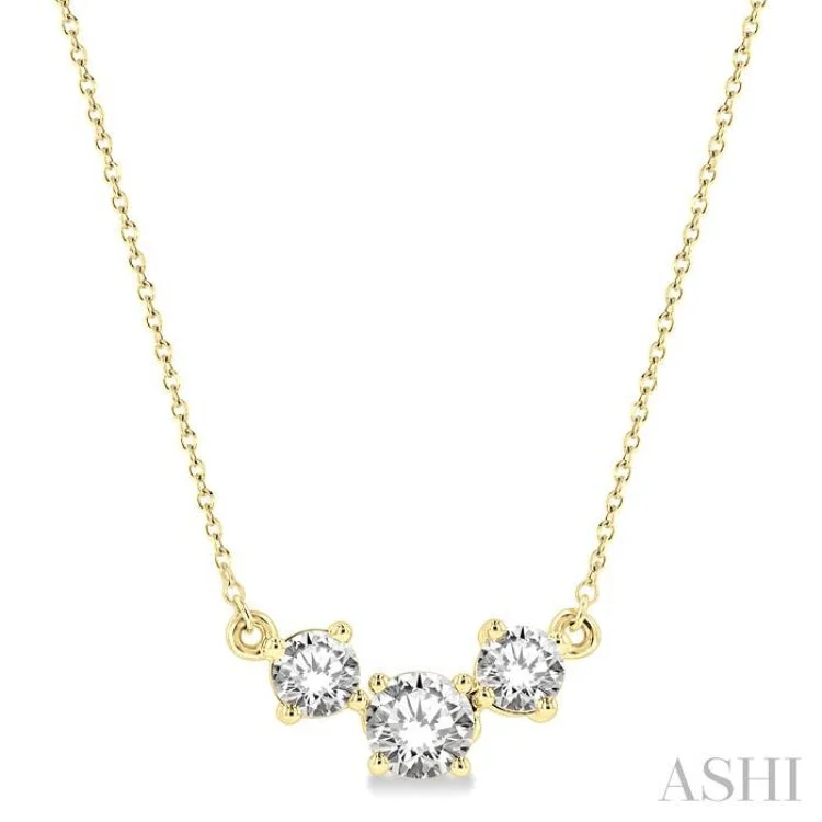 Ladies wedding necklace-1 1/4 Ctw Three Stone Round Cut Diamond Necklace in 14K Yellow Gold