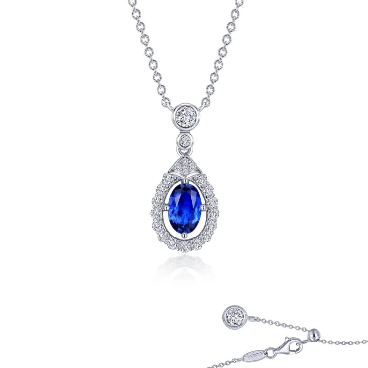 Ladies heart-shaped necklace-Fancy Lab-Grown Sapphire Halo Necklace