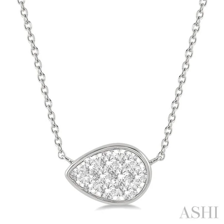 Ladies cute necklace-1/3 Ctw Pear Shape Lovebright Diamond Necklace in 14K White Gold