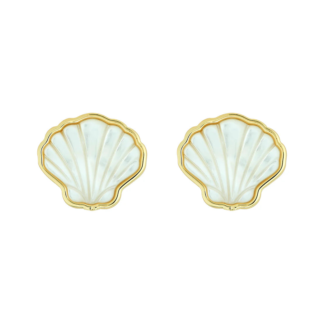 Ladies blue sapphire earrings-Scallop Stud