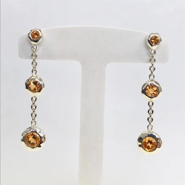 Ladies gold hoop earrings-Triple Gemstone Drop Earrings