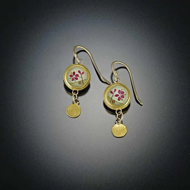 Ladies gold-plated earrings-Tiny Gold Plum Blossom Disk Earrings