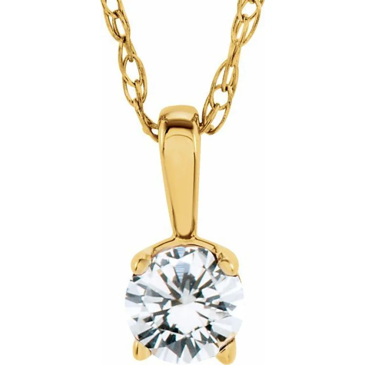 Ladies dainty necklace-14K Yellow 3 mm Imitation Diamond Youth Solitaire 14" Necklace