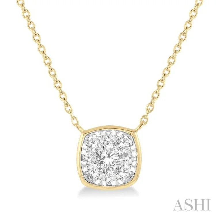 Ladies rose gold necklace-1/3 Ctw Cushion Shape Lovebright Diamond Necklace in 14K Yellow and White Gold