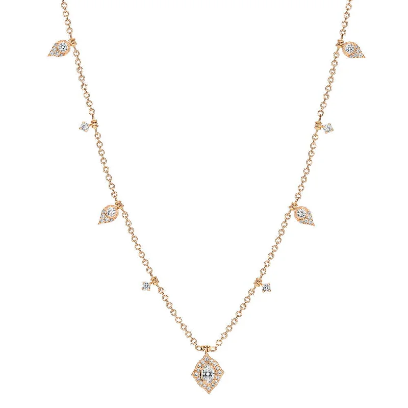 Ladies chain and gemstone necklace-Uneek Cascade Collection Halo Drop Necklace