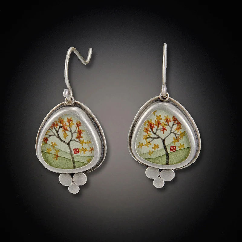 Ladies butterfly earrings-Autumn Maple Earrings with Trios