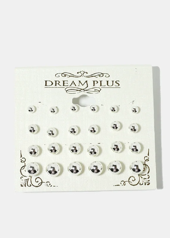 Ladies gem-studded earrings-12-Pair Ball Stud Earrings