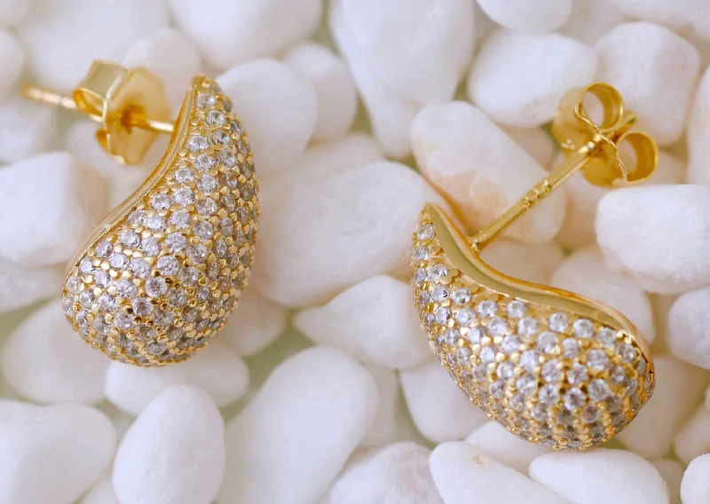 Ladies flower-shaped earrings-"PAVE TEAR DROP" Earrings