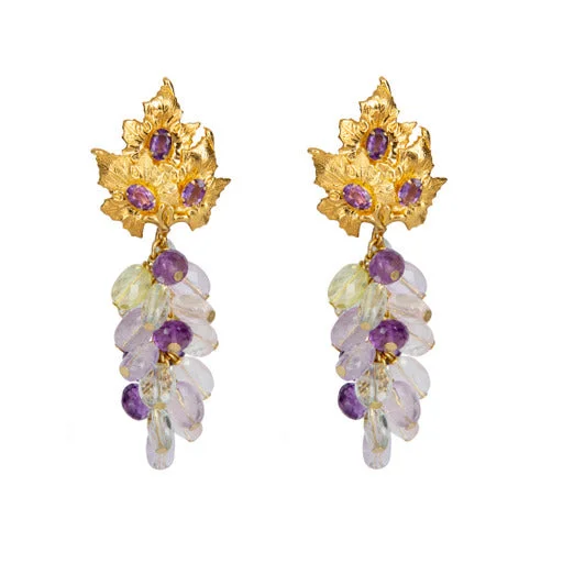 Ladies large dangly earrings-Amethyst and lemon quartz