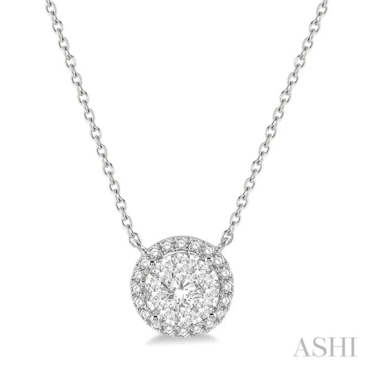 Ladies long chain necklace-1/2 ctw Circular Round Cut Diamond Lovebright Necklace in 14K White Gold