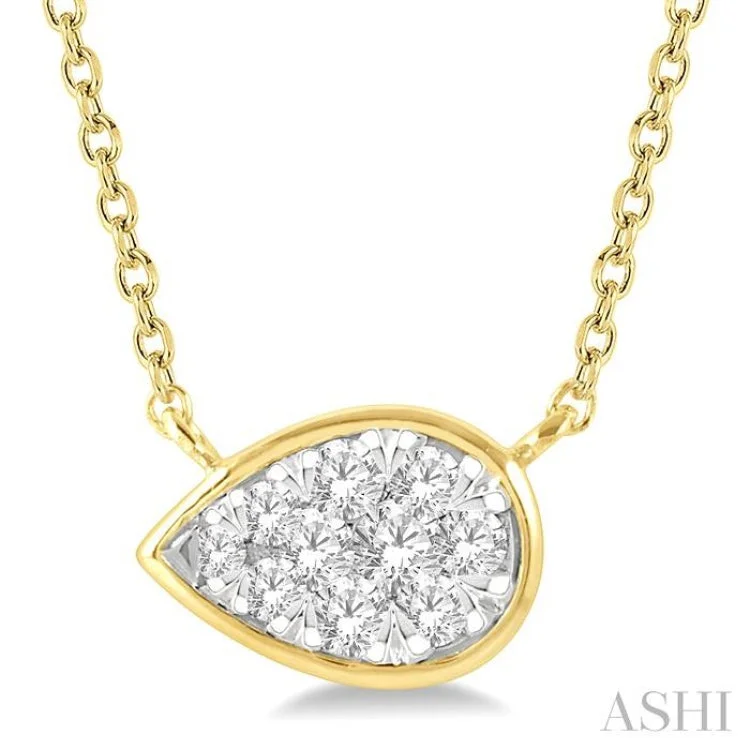 Ladies vintage necklace-1/6 Ctw Pear Shape Lovebright Diamond Necklace in 14K Yellow and White Gold