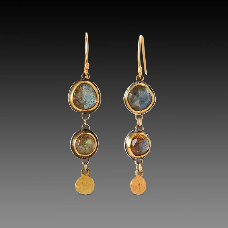 Ladies hoop earrings with diamonds-Double Labradorite Drop Earrings