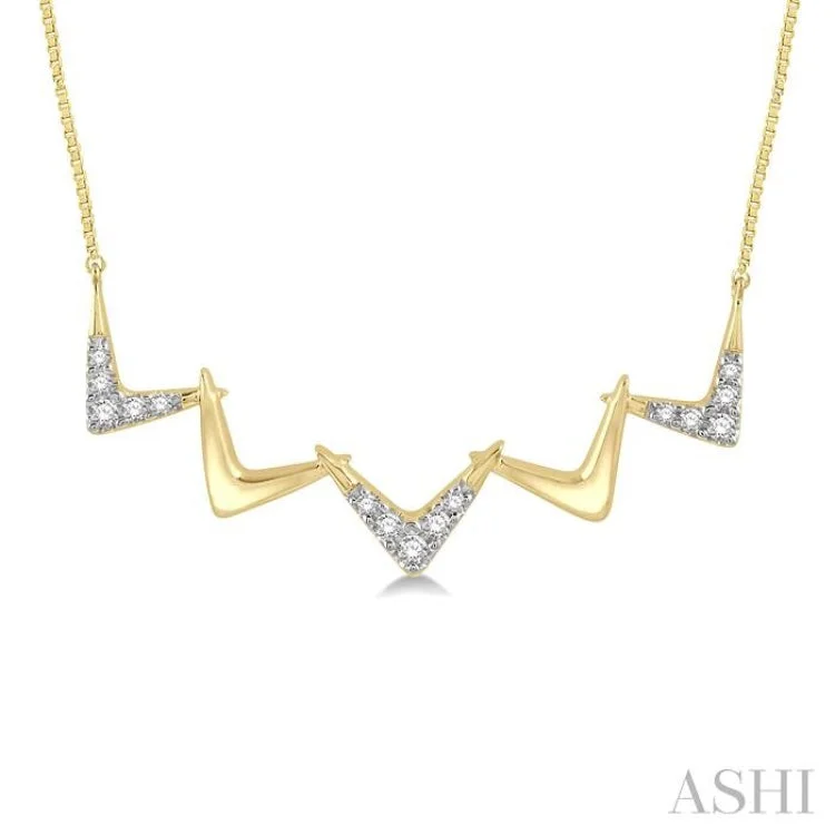 Ladies diamond necklace-1/6 Ctw Connecting V-shape Round Cut Diamond Necklace in 10K Yellow Gold