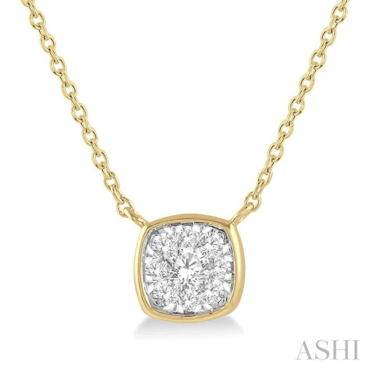 Ladies heart necklace-1/6 Ctw Cushion Shape Lovebright Diamond Necklace in 14K Yellow and White Gold