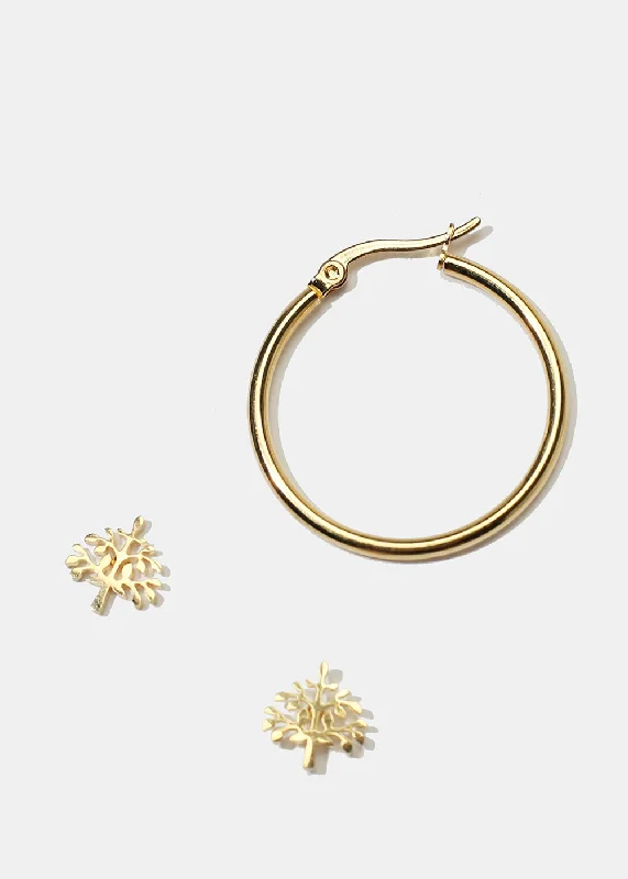 Ladies sparkling stud earrings-Tree Stud & Hoop Earrings