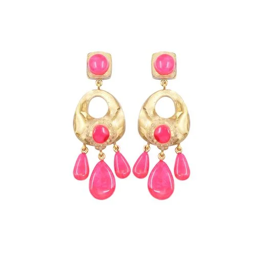 Ladies gold-plated earrings-Zelia Pink