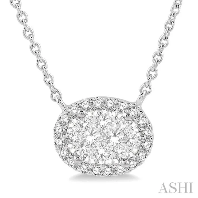 Ladies simple chain necklace-1/3 ctw Oval Shape Round Cut Diamond Lovebright Necklace in 14K White Gold