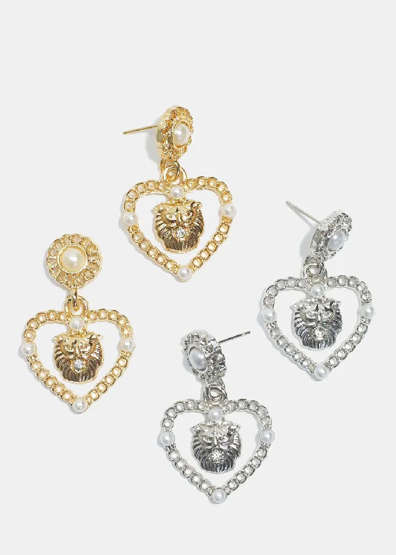 Ladies luxurious earrings-Lion Heart Earrings