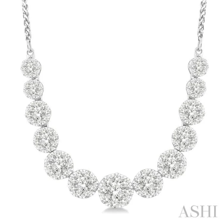 Ladies pearl necklace-2 Ctw Round Cut Diamond Lovebright Necklace in 14K White Gold