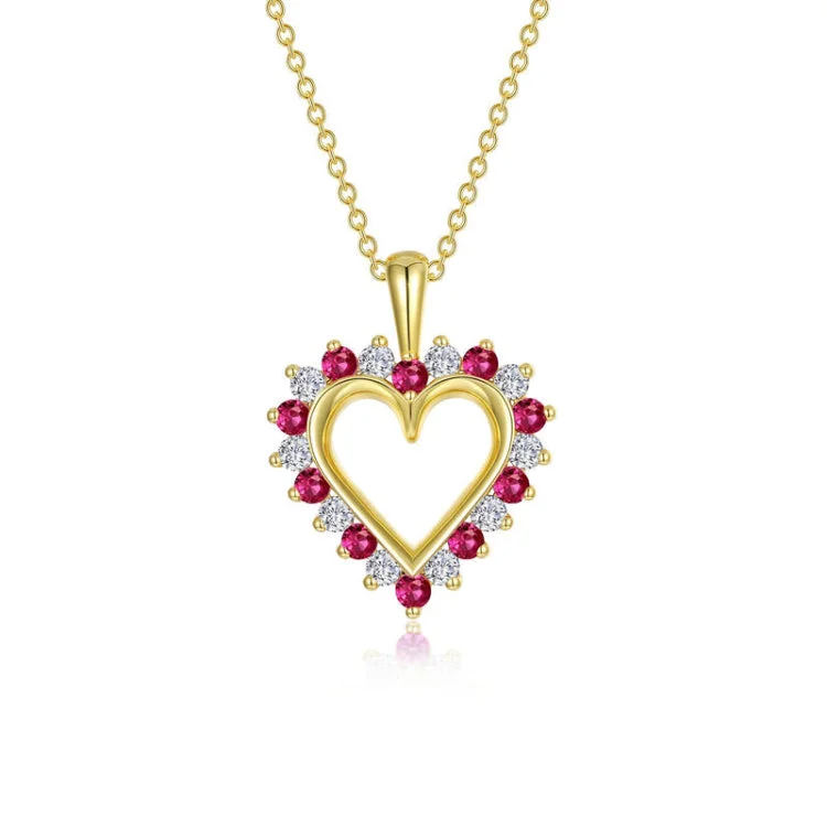 Ladies multi-chain necklace-Fancy Lab-Grown Ruby Heart Pendant Necklace