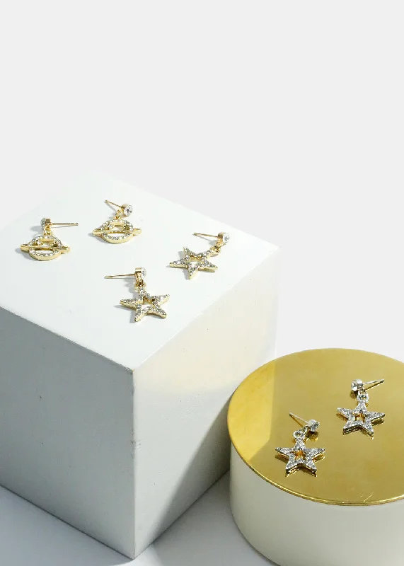 Ladies geometric earrings-Star and Planet Earrings