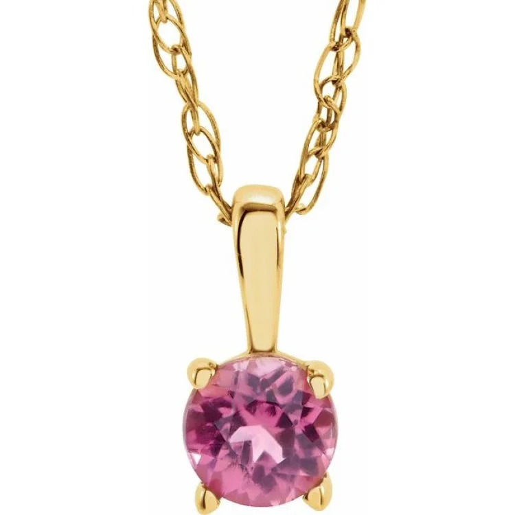 Ladies custom necklace-14K Yellow 3 mm Imitation Pink Tourmaline Youth Solitaire 14" Necklace