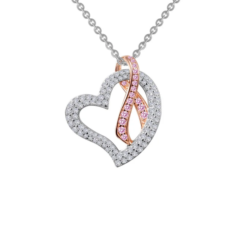 Ladies gold gemstone necklace-Pink Ribbon Heart Pendant Necklace