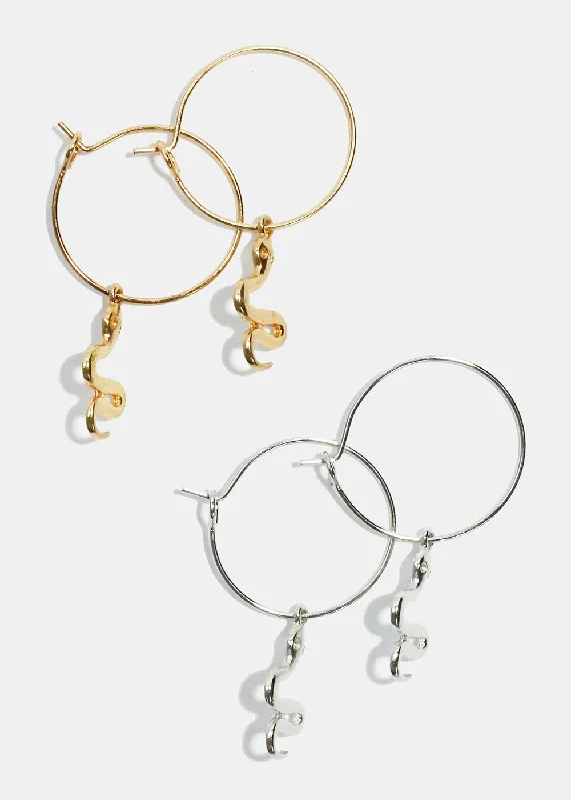 Ladies handmade earrings-3 Pair Snake Hoop Earrings