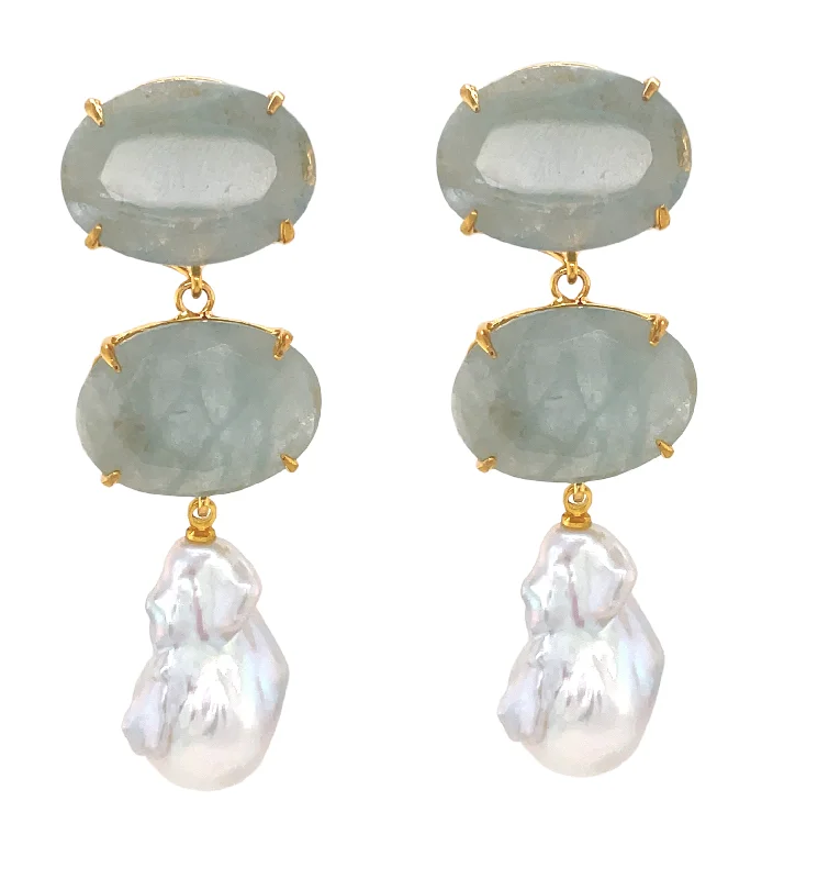 Ladies sterling silver earrings-Aquamarine Pearl