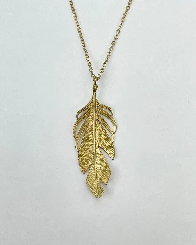 Ladies modern necklace-Annette Ferdinanden 10K Gold Feather Pendant