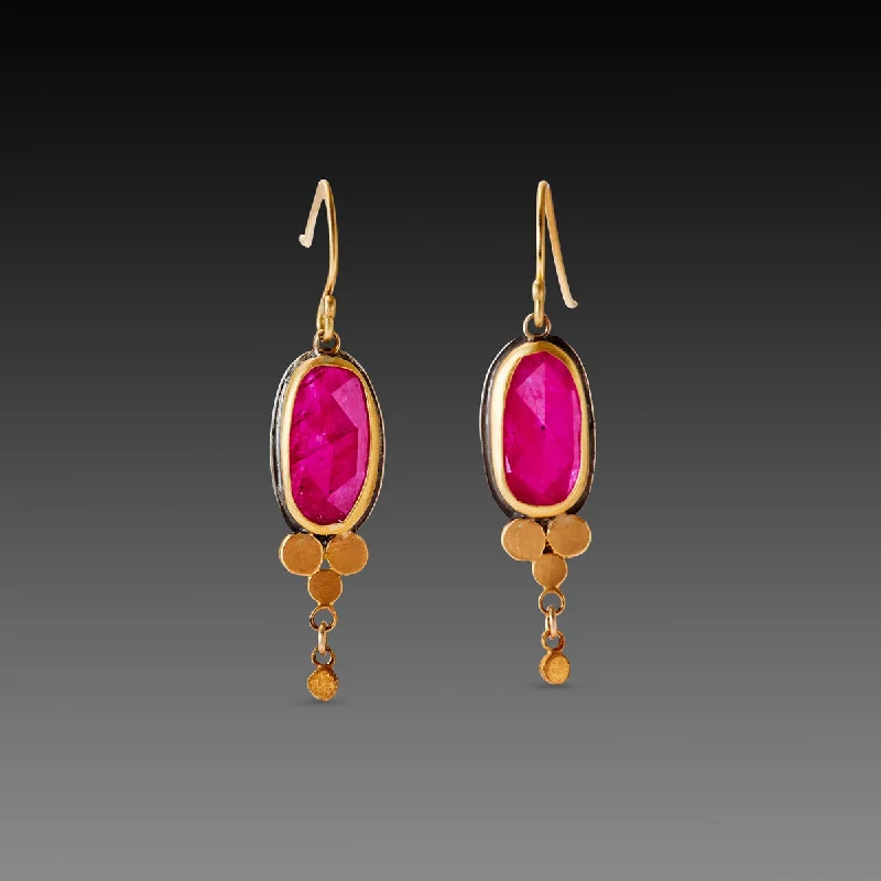 Ladies small hoop earrings-Ruby Drop Earrings with Gold Trios